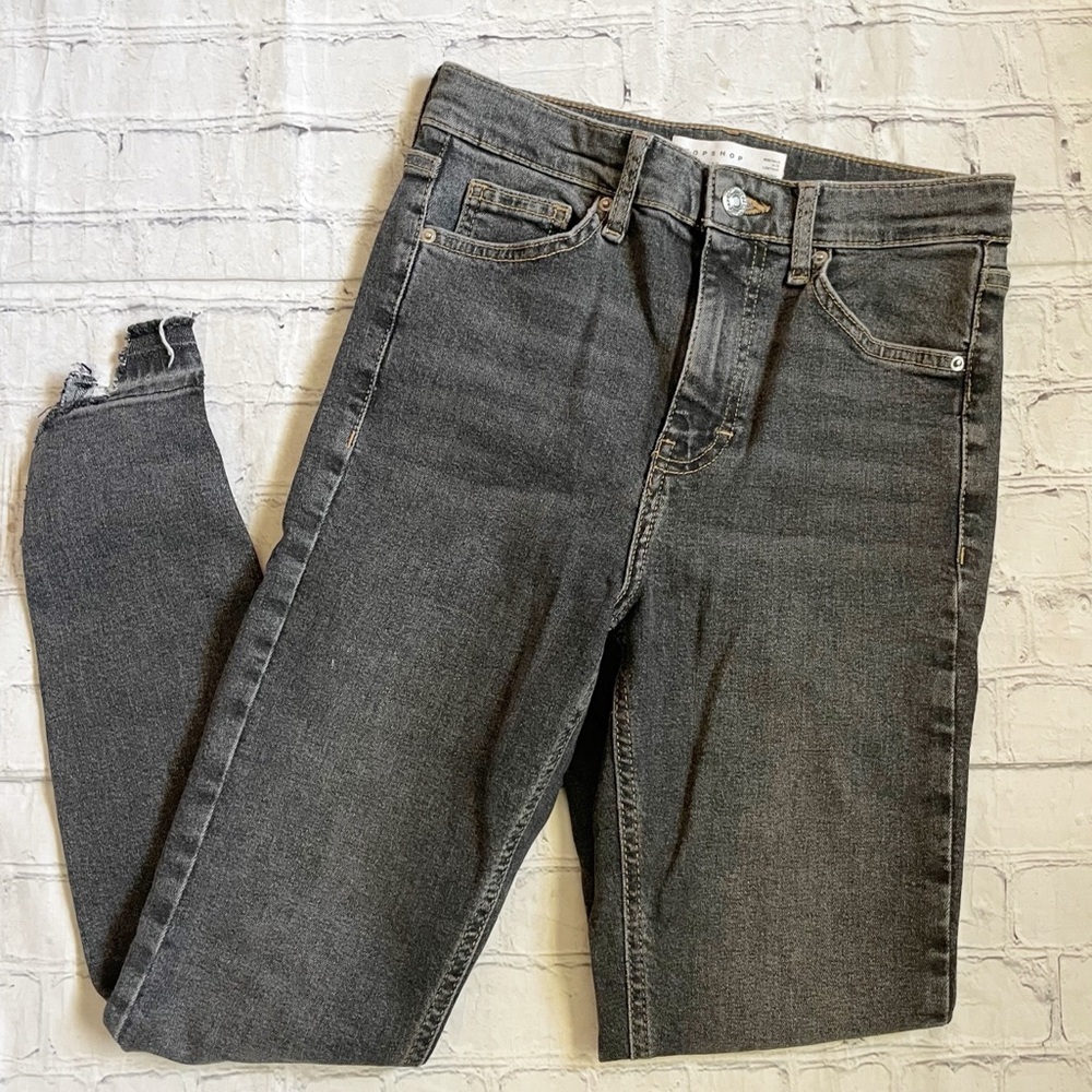 Topshop Grey Jamie Distressed Hem Cropped Ankle Skinny Jeans